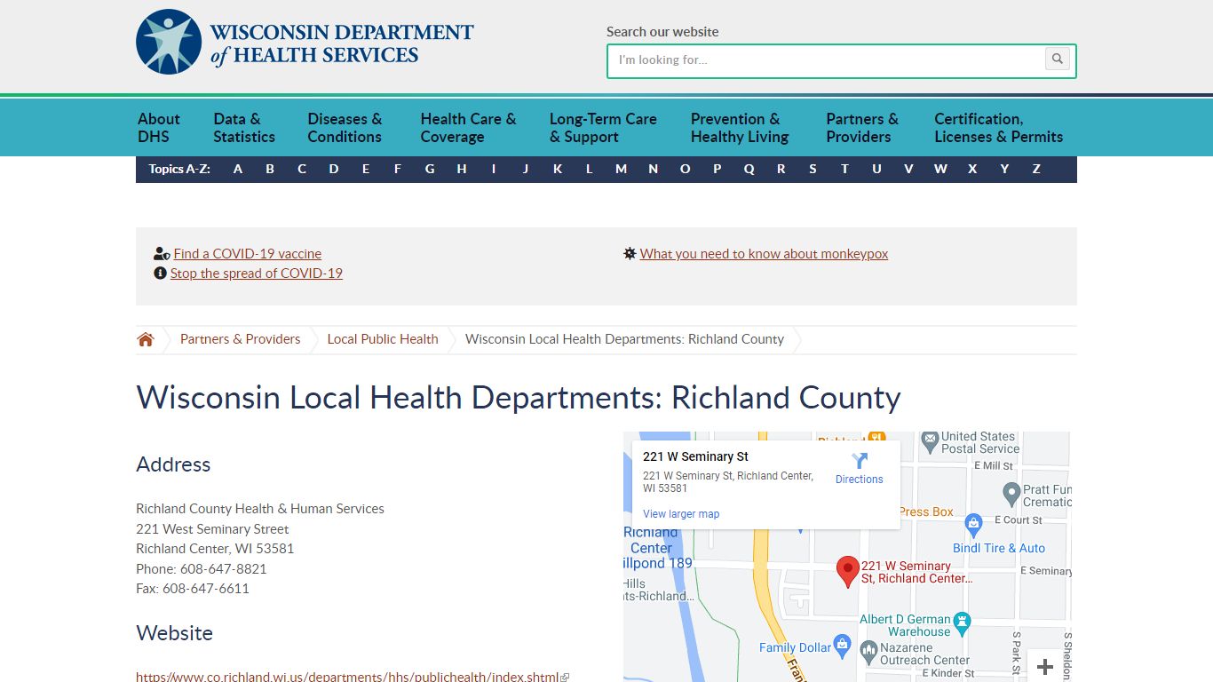 Wisconsin Local Health Departments: Richland County