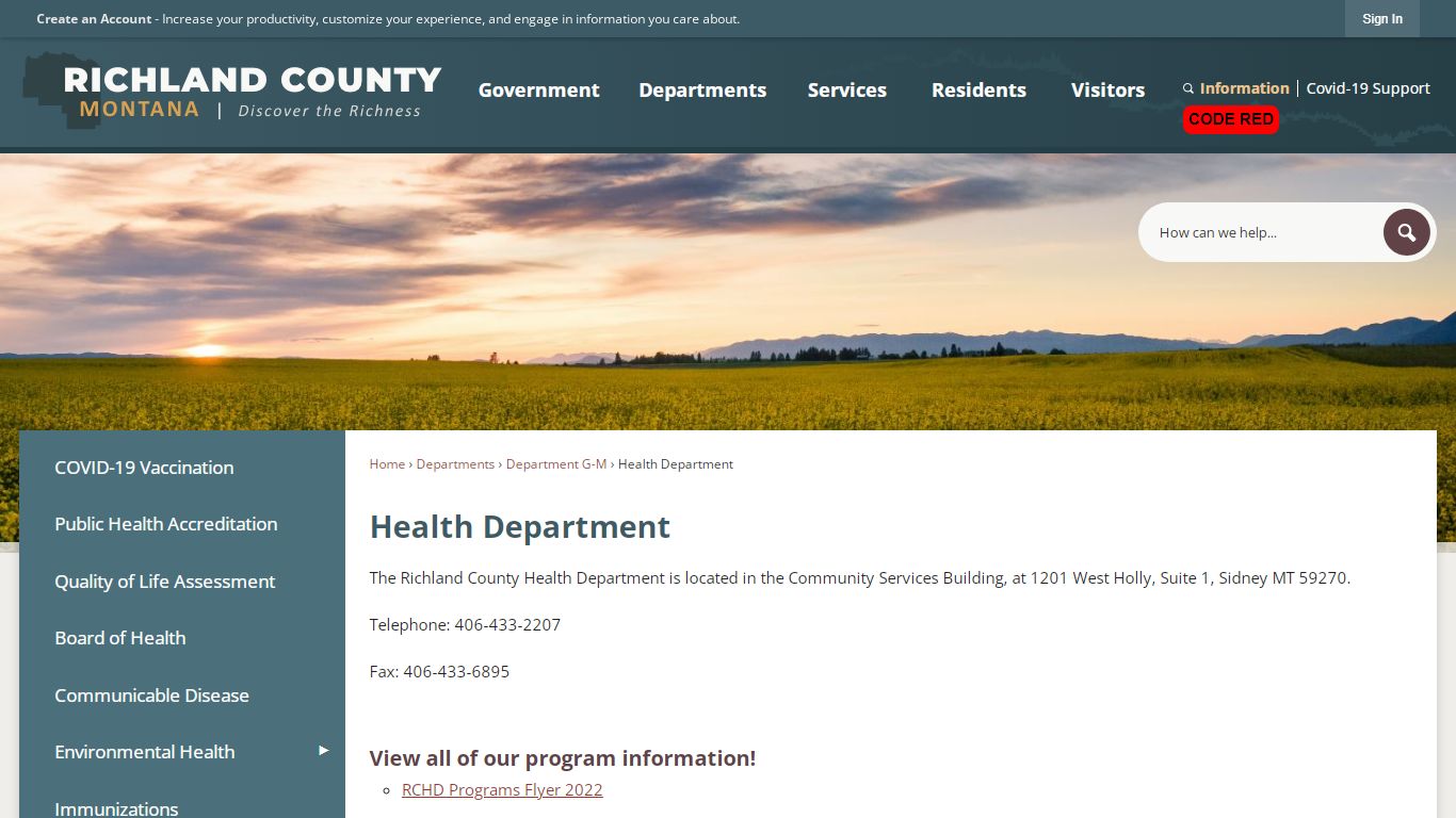 Health Department | Richland County, MT - Official Website