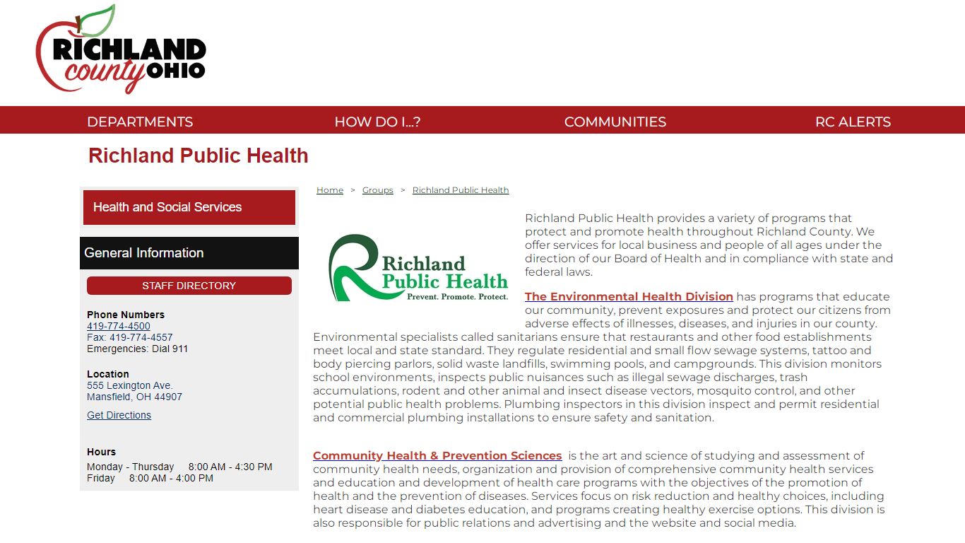 Richland County Ohio - Richland Public Health - EvoGov Demo Website