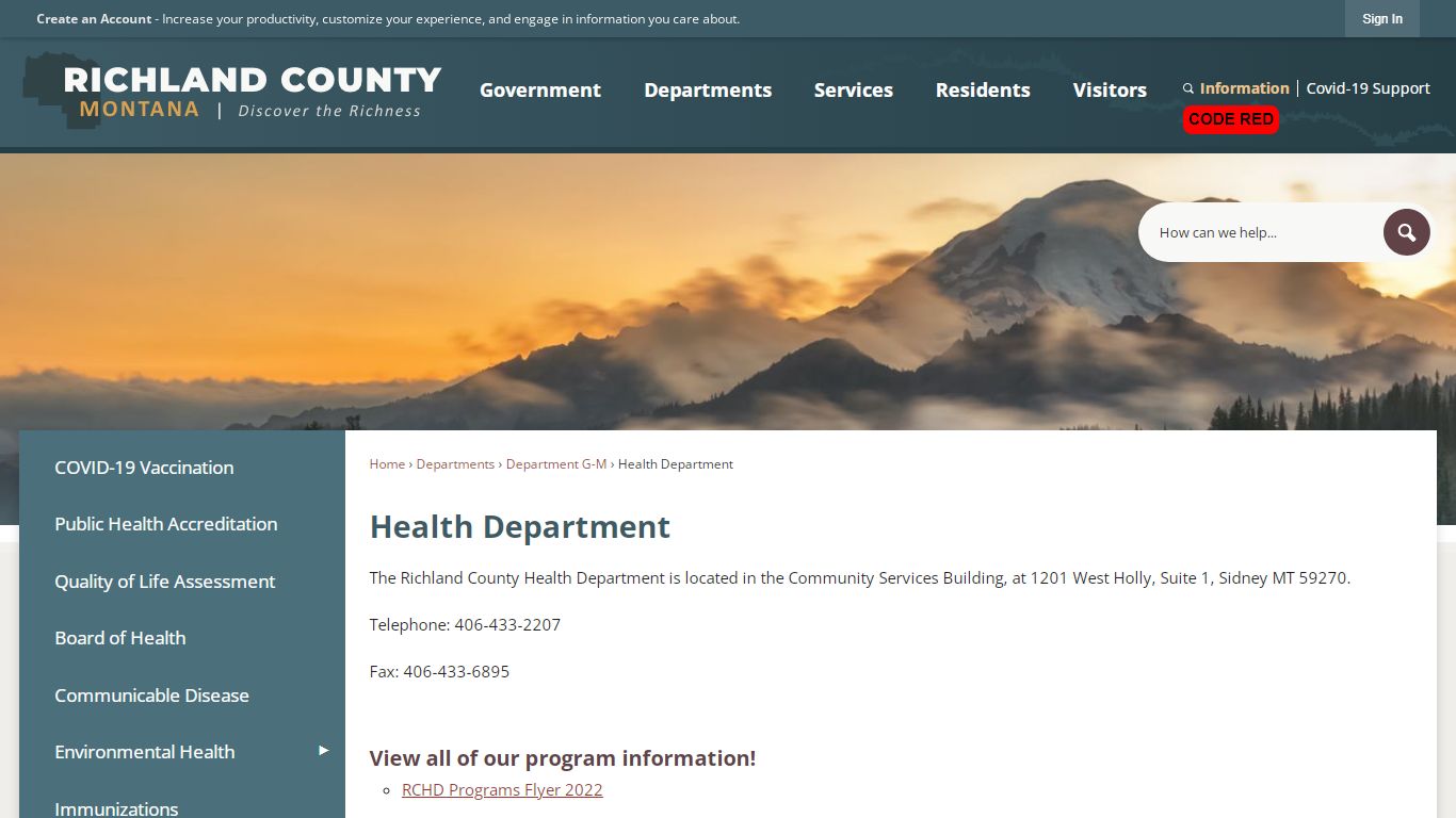 Health Department | Richland County, MT - Official Website